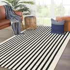 KOZYFLY Black and Beige Striped Rug 4x6 Ft Area Rug Washable Indoor Outdoor Rug Cotton Door Mat for Double Front Door Entryway Patio Porch Living Room Carpet