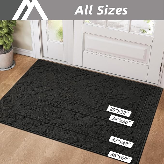 COSY HOMEER Door Mat 36”x60”,Absorbent Dirt Trapper Entryway Rugs,Non-Slip Welcome Mat,Washable Entry Rugs,Low Pile Doormat for Front Back Door,Wet Shoes & Paws,Black