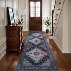 Tangsoo 2.6x8 Washable Runner Rug for Hallways, Non Slip Vintage Runner, Soft Low Pile Long Rug Runner, Print Distressed Navy Carpet Runners for Kitchen Bedroom Entryway Bathroom Living Room