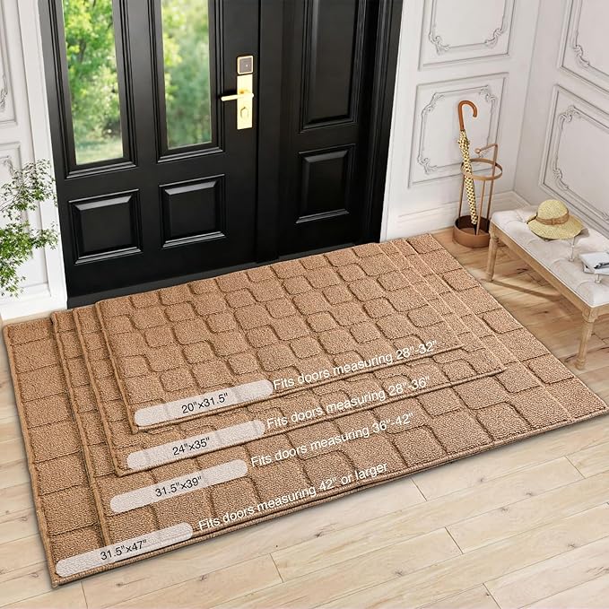 Front Door Mat Outside Entrance, Outdoor Indoor Door Mats for Entryway, Entrance, Entry, Patio, Waterproof Non Slip Doormat, Low-Profile, 31.5" × 39“, Brown