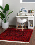 Unique Loom Tekke Collection Area Rug - Sheibani (5' 3" Square, Red/ Black)