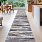 Modern Abstract Runner Rug 2.6x16, Grey Black Multi Washable Long Kitchen Runner Non-Slip Soft Hallway Rug Runner Thin Print Faux Wool Carpet for Entryway Bedroom Laundry Room Indoor Home Decor