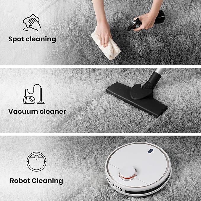 Zentavio Grey White Gradient Area Rugs for Living Room, Rugs for Bedroom 5x8 Fluffy Carpet Soft Shag Aesthetic Plush High Pile Gray Throw Rug for Nursery Kids Room Dorm
