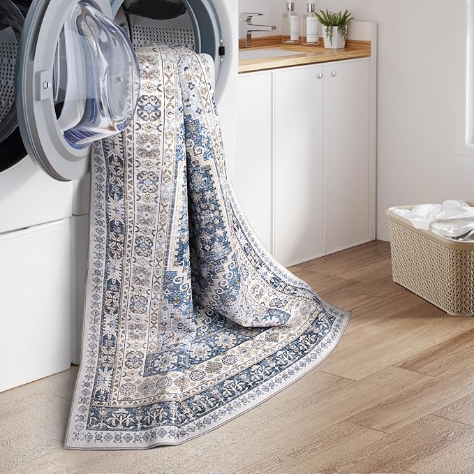zesthome Washable Round Area Rugs - Non-Slip 6ft Round Rugs, Ultra-Thin Large Circle Rugs for Living Room, Soft Low Pile Rug for Bedroom, Kitchen, Nursery - Vintage Stain Resistant Round Rug