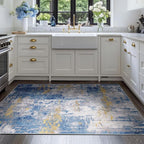Washable Area Rugs 4'x6' Non-Slip Modern Abstract Soft for Living Room Entryway Bedroom Nursery, Print Pattern, Grey Blue Gold/Golden