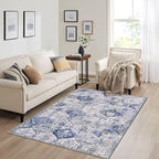 Lahome Moroccan Trellis Washable Small Area Rug, 3x5 Area Rug for Bedroom Living Room, Non-Slip Oriental Accent Throw Carpet for Kitchen Office Entryway Bathroom Office, White/Royal Blue