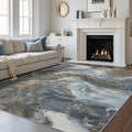 Modern Washable Rug for Living Room: Abstract 5x7 Area Rugs for Bedroom Low Pile Non Slip - Stain Resistant Carpet for Dining Room Indoor - Grey Gold