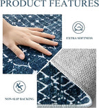 Lahome Moroccan Indoor Rugs for Entryway 2x3 Area Rug Non-Slip Backing Washable Inside Door Mats Low-Profile Throw Soft Rugs for Bathroom, Geometric Print Distressed Blue Rug for Kitchen Bedside
