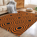 4x5 Geometric Circle Rugs for Bedroom Decor, Washable Retro 60s 70s Geometry Pattern Area Rug, Living Room Home Decoration, Non Slip Soft Thin, Black Orange Decor Carpet PF-P 49