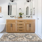 ReaLife Rugs Machine Washable Area Rug Runner - Living Room Bedroom Bathroom Kitchen Entryway Office - Padded Low Pile Stain Resistant Premium - Boho Farmhouse Vintage - Joy - Brown Beige 2'6" x 6'