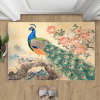 Peacock Peony Flower Area Rug 2x3-2x3 Rug, Classic Peacock Peony Rugs for Living Room, Oriental Carpet, Floral Animal Washable Area Rugs for Bedroom, Aesthetics Carpet - Peafowl Home Decor & Gifts