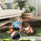 Dinosaurs Rugs for Bedroom - 4x5 Area Rug - 3D Dinosaurs Rugs for Living Room, Forest Animals Rug, Non-Slip Washable Home Decor Carpet
