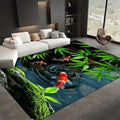 Pond Koi Fish Living Room Rug, 6x8ft, Summer Greenery Moss Stream Indoor Decor Carpet, with Non-Slip Backing Absorbent Thin Mat, Soft Easy Clean Washable Rugs for Office Entryway