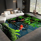 Pond Koi Fish Living Room Rug, 3x5ft, Summer Greenery Moss Stream Indoor Decor Carpet, with Non-Slip Backing Absorbent Thin Mat, Soft Easy Clean Washable Rugs for Office Entryway