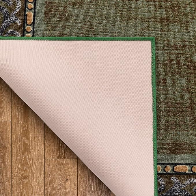 Antep Rugs Alfombras Bordered Modern 3x5 Non-Slip (Non-Skid) Low Pile Rubber Backing Indoor Area Rug (Green, 3' x 5')