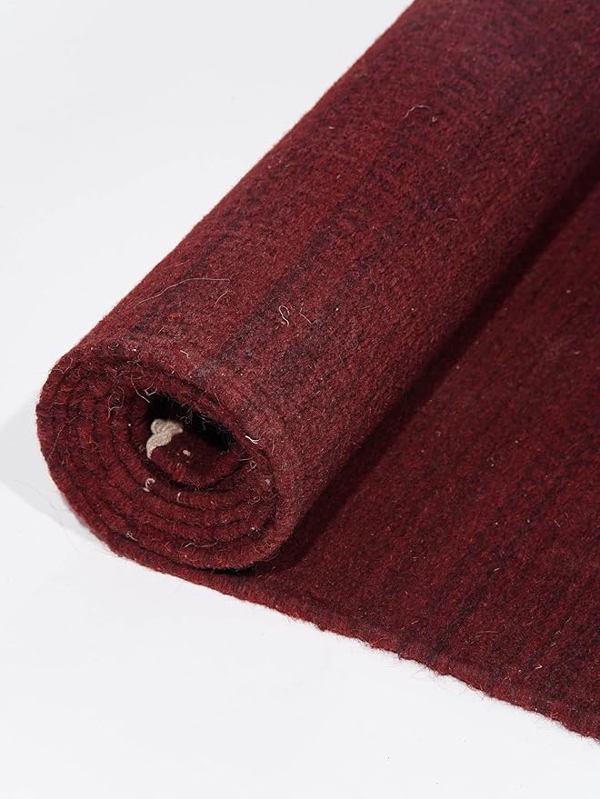 Rugsotic Carpets Hand Woven Flat Weave Kilim Wool ECO-Friendly Area Rugs - 6'x9', Rectangle Shape, Burgundy Color, Solid Plain Design, Low Pile Handmade Rugs for Living Room, Bed Room (D00111)