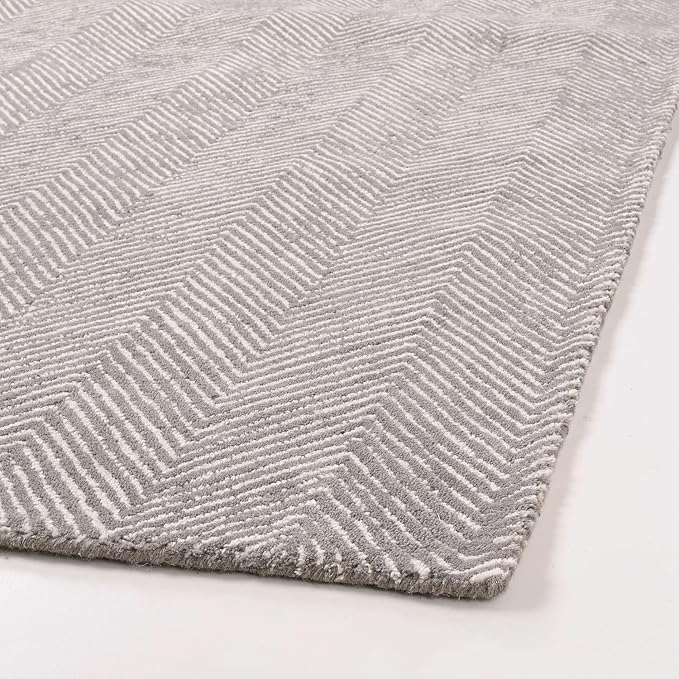 Modern Herringbone Chevron Collection Handcrafted Wool Area Rug - Durable, Zigzag Pattern, for High Traffic, Contemporary Design for Living Room, Bedroom, Dining Room Decor (Smoke Grey, 7' x 9')