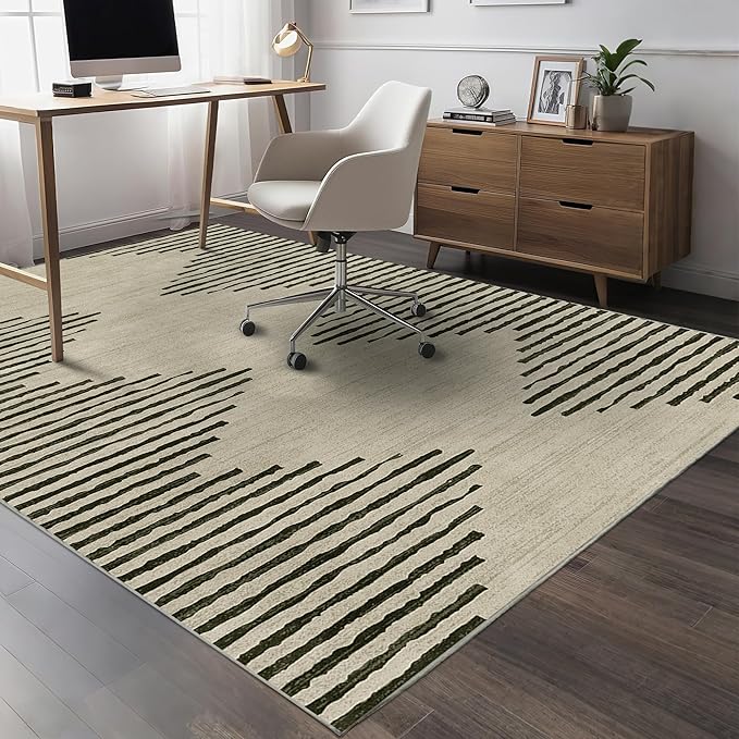 HelloTree Area Rug for Living Room 6x9 Washable Geometric Moroccan Rug Stripe Farmhouse Bohemian Minimalistic Non Slip Non Shedding Ultra Thin Soft Rug for Bedroom Office DiningRoom Nursery-Cream