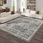 Rugcomf Living Room Rug 6x9 Rug Machine Washable Boho Soft Area Rug Non Slip Vintage Low Pile Large Rug for Living Room, Bedroom, Farmhouse, Dining Room, Kids Playroom(Grey)