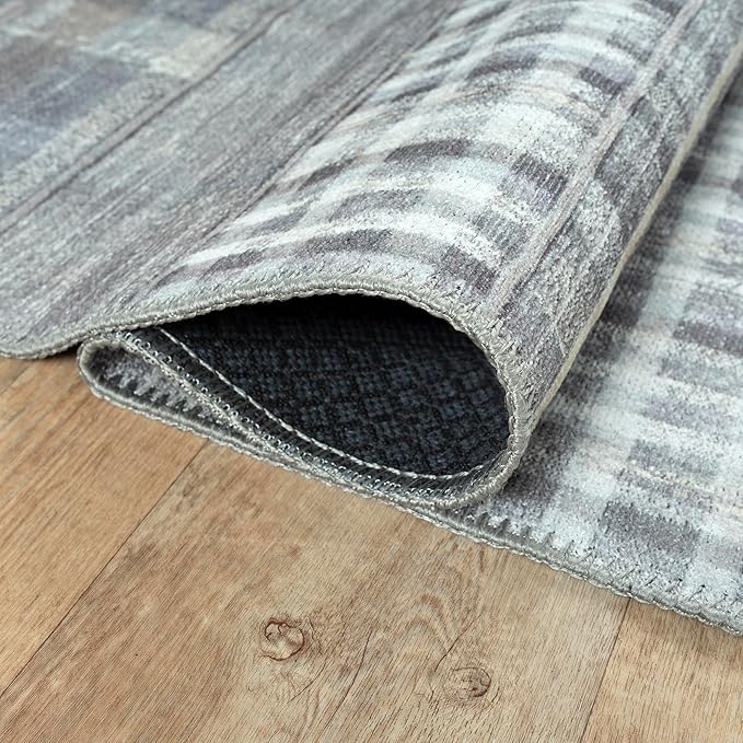 Bloom Rugs Washable Non-Slip 10 ft Runner - Gray Striped Runner for Entryway, Hallway, Bathroom, and Kitchen - Exact Size: 2.5' x 10'