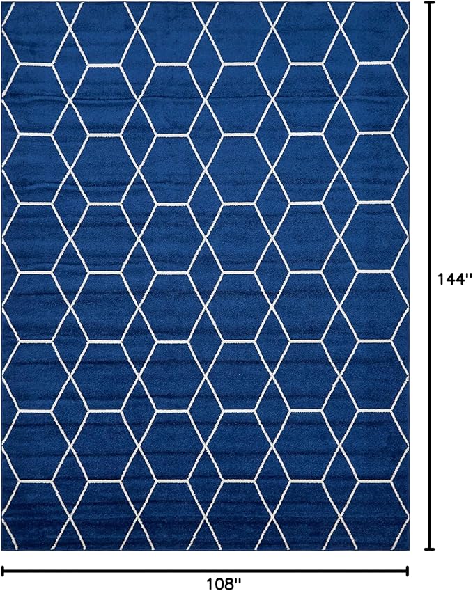 Unique Loom Trellis Frieze Collection Area Rug - Geometric (9' x 12' 2", Navy Blue/ Ivory)