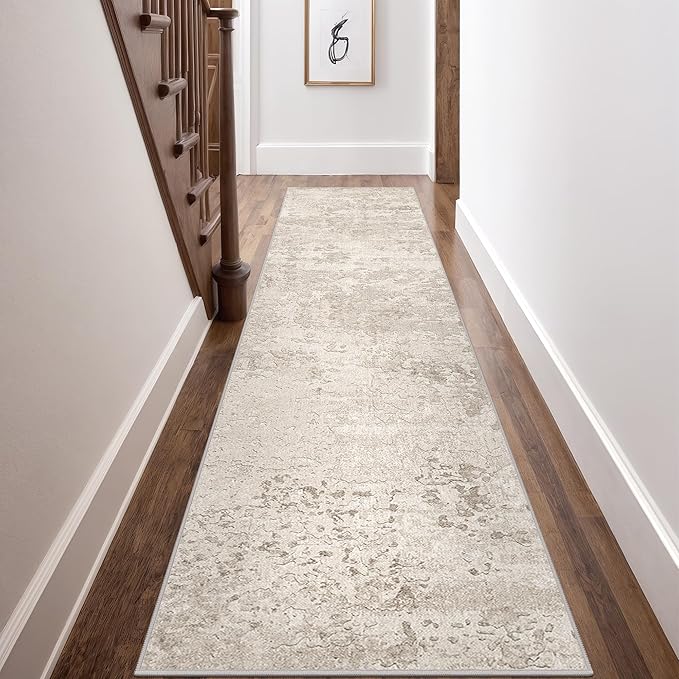 Art&Tuft Non-Slip Runner Rug - 2.5x10 Runner Rug Washable Low-Pile Rugs Runners, Soft Distressed Carpet Runner for Bedroom Bathroom Kitchen Laundry Living Room, Beige