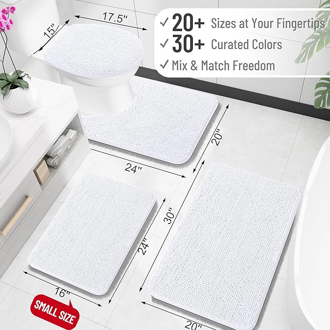 OLANLY Bathroom Rugs 30x18, Extra Soft Absorbent Chenille Bath Rugs, Rubber Backing Quick Dry, Machine Washable Bath Mats for Bathroom Floor, Tub and Shower, Home Decor Accessories, White