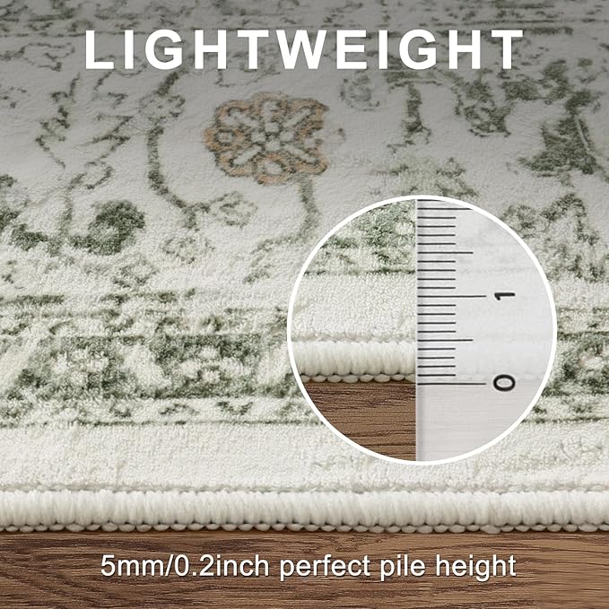 LIVEBOX Sage Green Runner Rug Non-Slip 2.5x8 - Oriental Bedroom Rugs Long Hallway Rugs for Home Decor, Low-Pile Vintage Carpet for Bathroom, Non-Slip Soft Carpet Throw Rug for Laundry Room