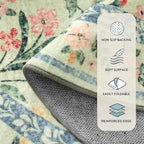 Lahome Machine Washable Area Rugs 8x10 Non Slip, Soft Boho Living Room Rugs, Ultra-Thin Vintage Cottage Throw Carpet for Home Office Dinning Room Kids Playroom, Green/Multi