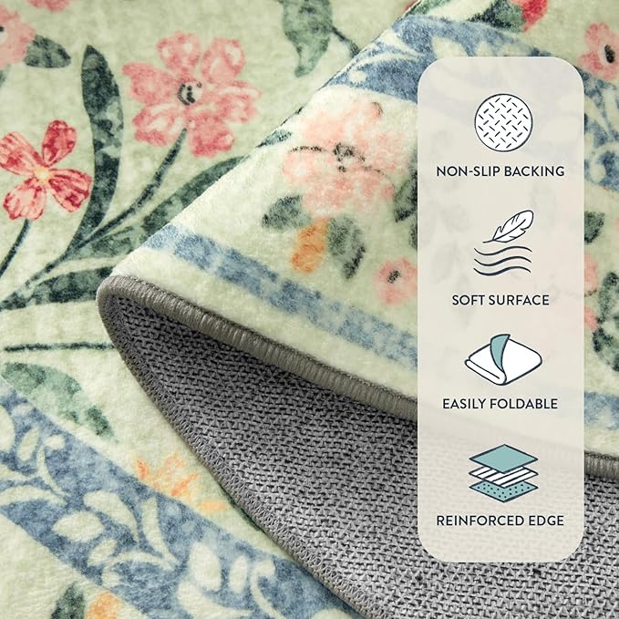 Lahome Sage Green 6x9 Bedroom Rugs, Boho Washable Rugs for Living Room, Soft Wool Carpet for Nursery, Vintage Low Pile Carpet for Kids Playroom Girls, Tea Green