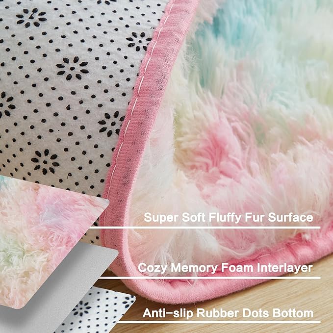 Andency Soft Area Rugs for Living Room Bedroom, 4x6 Fluffy Shaggy Bedside Rug, Non-Slip Large Shag Fuzzy Plush Carpets for Bedroom Kids Dorm Nursery Home Decor Aesthetic, Tie-Dyed Brown