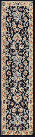 Rugs.com Yasmin Collection Rug – 8 Ft Runner Navy Blue Medium Rug Perfect for Hallways, Entryways