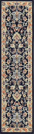 Rugs.com Yasmin Collection Rug – 8 Ft Runner Navy Blue Medium Rug Perfect for Hallways, Entryways