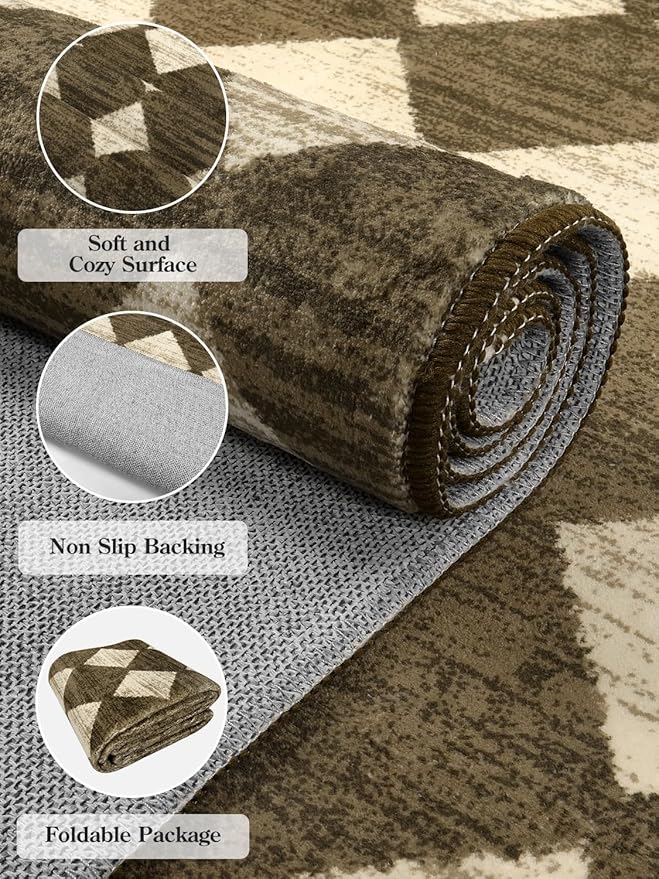 Lahome Machine Washable 3x5 Area Rug, Soft Rugs for Entryway Non Slip Kitchen Rugs, Moroccan Trellis Non Slip Non Shedding Printed Indoor Front Door Carpet for Bathroom Entrance, Brown