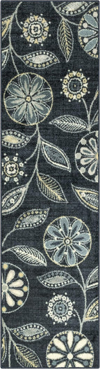 Maples Rugs Reggie Floral Runner Rug - Made in USA - Washable, Non Slip Indoor Carpet for Kitchen, Hallway, and Laundry Room, 2' x 7', Persian Blue