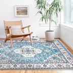 COMSLE Area Rug 4x6 Faux Wool Rugs for Kitchen, Boho Washable Throw Rugs Non-Slip Distressed Carpet Soft Accent Floor Rug for Bedroom, Living Room, Laundry Room (Light Blue)