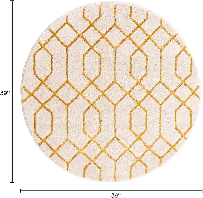 Unique Loom Glam Collection Area Rug - Trellis (3' 3" Round, White Gold/ Gold)