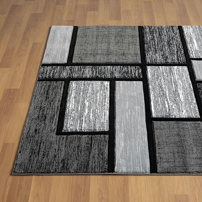 Area Rug Modern 4x5 Grey Geometry Soft Hand Carved Contemporary Floor Carpet Fluffy Texture for Indoor Living Dining Room and Bedroom Area