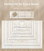 Vintage Living Room Area Rug - 6x9 Large Machine Washable Boho Moroccan Rug Distressed Farmhouse Rugs for Bedroom - Soft Non-Slip Indoor Carpet for Dining Room Office Nursery(Boho Beige, 6'x9')