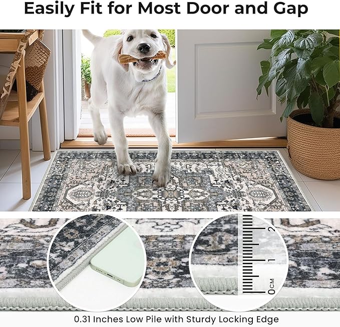 KOZYFLY Runners for Hallways 2x5 Ft Washable Kitchen Runner Rug Boho Runner Rug for Entryway Indoor Printed Oriental Faux Wool Floor Carpet Runner for Laundry Room Kitchen Hall, Black/Taupe/Beige