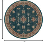 RUGGABLE Washable Vintage Area Rug – Verena Teal Blue 6 ft Round, Stain-Resistant, Non-Slip – Medium Machine Washable Rugs for Living Room, Bedroom, Hallway, Entryway & Office–with Standard Pad