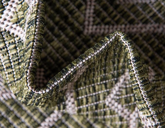 Unique Loom Outdoor Trellis Collection Area Rug - Tribal Trellis (2' x 8' Runner, Green/ Natural)