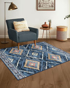 Area Rug 2x3 Rug Machine Washable Non-Slip Low Pile Print Pattern Western Rug for Living Room Bedroom Entryway Tribal Series -Darkblue
