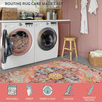 Lahome Bohemian Washable 2x5 Hot Pink Kitchen Runner Rug, Non Slip Bathroom Laundry Room Rug Runner, Floral Medallion Soft Carpet Runners for Entryway Hallway Foyer Decor