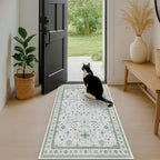 Blue and Green Washable Rugs for Living Room - 4x8 Vintage Boho Floral Pastel Cream, Washable Low Pile Non Slip Area Rug for Bedroom Beside Bed, Door Mat Indoor Entrance, Kitchen, Decor