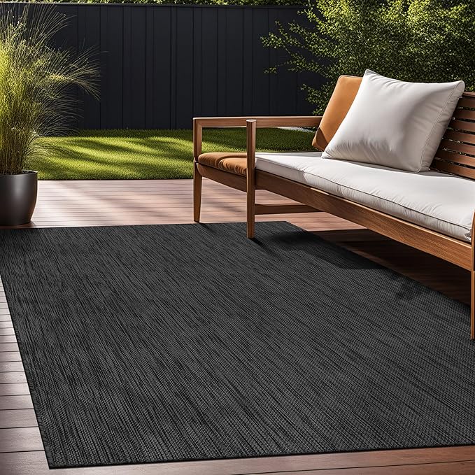 Beverly Rug Indoor Outdoor Rug 10x14, Washable Outside Carpet for Patio, Deck, Porch, Solid Modern Area Rug, Water Resistant, Dark Gray