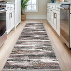 Modern Abstract Runner Rug 2.6x8, Dark Light Brown White Washable Kitchen Runner Non-Slip Soft Hallway Rug Runner Thin Print Faux Wool Carpet for Entryway Bedroom Laundry Room Indoor