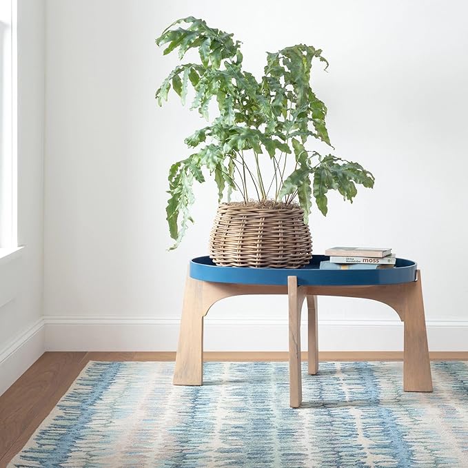 Dash and Albert Paint Chip Wool Area Rug - 6' x 9' Blue Graphic Hand Micro Hooked Accent Rug - Durable, High Traffic Areas Hallway, Living Room, Stairs