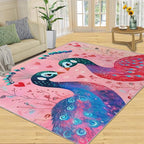 Cartoon Peacock Rug Small - 4x5 Rug, Colorful Peacock Washable Rugs for Living Room, Floral Botanical Carpet, Boho Non-Slip Area Rugs for Bedroom, Peafowl Carpet - Peafowl Home Decor & Gifts