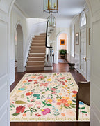 Area Rug 9x12, Washable Large Rugs for Living Room, Non Slip 0.27" Low Pile Vintage Floral Large Carpet for Bedroom, Dining Room, Kids Playroom (Beige)